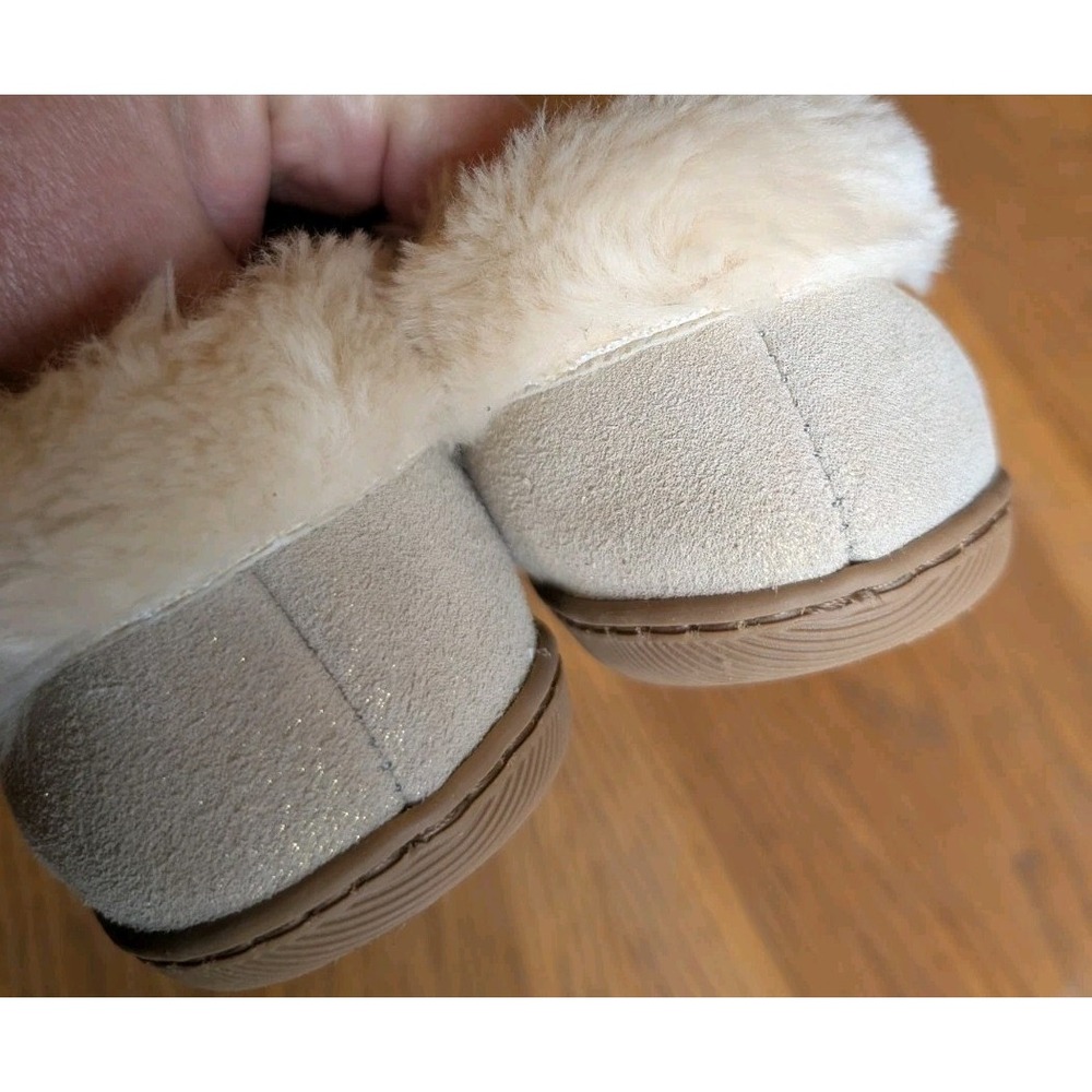 J Crew Womens Beige Gold Sheen Faux Fur Loafer Slippers Slip On  Size 6M EUC - Picture 4 of 11